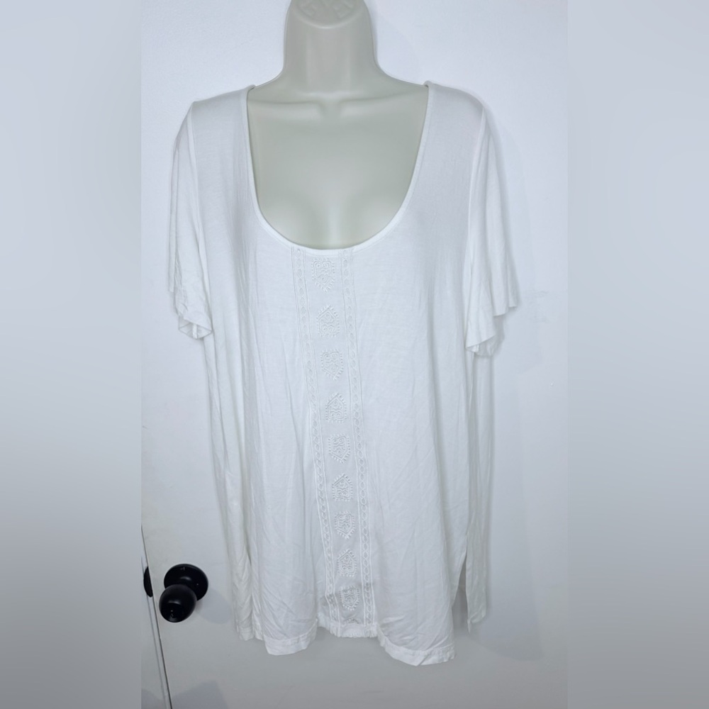 Pol White Oversized Geometric Stitch Pattern Top White NWOT Size Small
